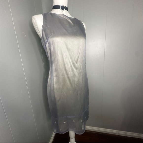 August Silk 100% Silk Beaded Gray Sleeveless Mini Dress Size 6P - Picture 2 of 7